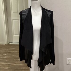 Preowned Michael Kors Partial Faux Leather Cardigan Black Sz Medium (Item#J032)